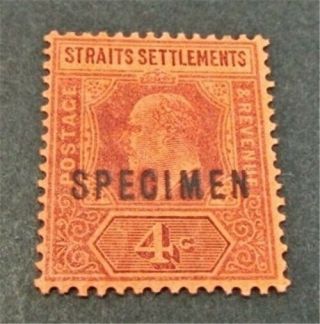 Nystamps British Straits Settlements Stamp 95 Og H Specimen