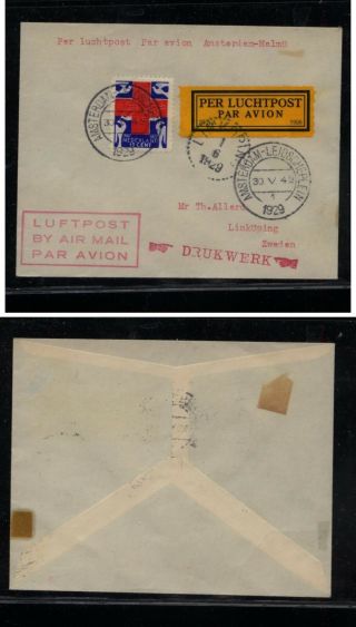 Netherlands First Flight Cover To Malmo,  Sweden 1929 Ms0206