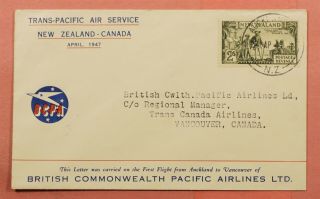 1947 Nz British Commonwealth Pacific Airlines First Flight Auckland To Canada