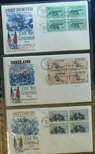 Us Stamps U.  S.  Civil War Set Of 5 First Day Covers 1961 - 1965 Wpphil