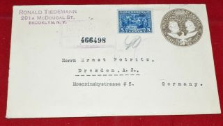 Brooklyn Ny Sc 550 Uprated Registered 1922 Stationery Cover To Germany