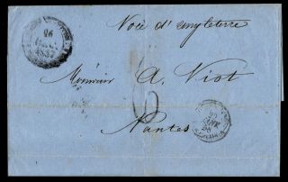 France Postal History.  Rare 1858 Cover Guadeloupe To Nantes.