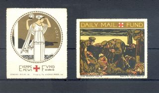 England 2 X Poster Stamp - Vignette - 1915 Ca.  - Red Cross - Ww I - Mh - - F/vf