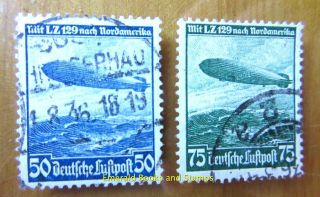 Ebs Germany 1936 Hindenburg Airship North America Flight Michel 606 - 607 Fu 3361