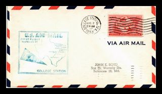 Dr Jim Stamps Us College Station Am 82 First Flight Air Mail Cover San Antonio