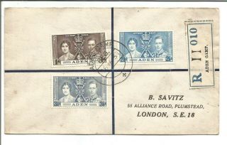 1937 Royal Wedding Registered Stamp Letter Cover Aden Camp To Chingford