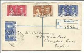 1937 Royal Wedding Registered Stamp Letter Cover Barbados To Chingford Rare