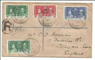 1937 Royal Wedding Registered Stamp Letter Cover George Town Cayman To Chingford