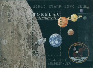 Tokelau 2000 Sg309 Moon Landing Anaheim Stamp Expo Ovpt Ms Mnh
