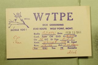 Dr Who 1958 Wolf Point Mt Qsl Ham Radio W7tpe Postcard Stampless E72668