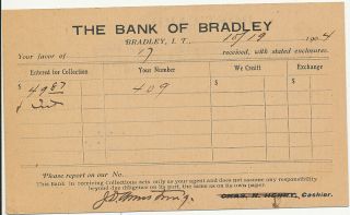 1904 Bradley Indian Territory Doane Cancel ties 300 to Bank Businesss Post Card 2