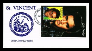Dr Jim Stamps Elvis Presley Fdc Souvenir Sheet St Vincent Monarch Size Cover