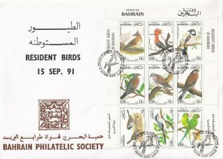 (70783) Bahrain Fdc Birds Minisheet 1991 No Insert