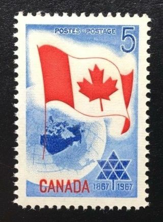 Canada 453 Untagged Mnh,  Centennial Of Confederation - Flag And Map Stamp 1967