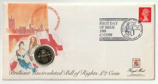 1989 £2 Coin Cover - Bill Of Rights Stamp Set & Uncirculated Two Pound Coin £2