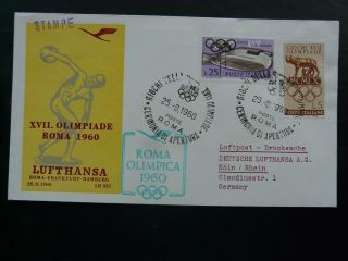 1960 Rome Olympics: Special Opening Ceremony Cover Flown Lufthansa To Germany