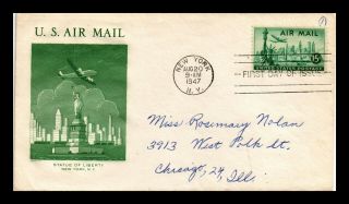 Dr Jim Stamps Us Statue Of Liberty Air Mail Grimsland First Day Cover Scott C35