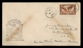 Dr Who 1936 Canada Machin To Kenora First Flight Air Mail C132779