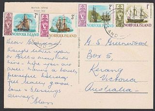 Norfolk Is 1968 Postcard To Australia - Franking. . .  C753