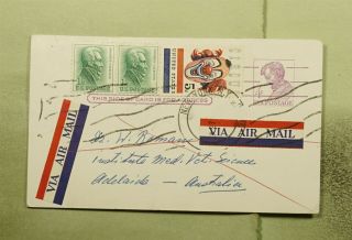 Dr Who Ny Pair Uprated Postal Card Airmail To Australia E49376