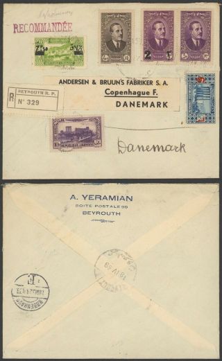Lebanon 1939 - Registered Cover To Copenhagen Denmark 34697/17