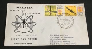 Malaria Stamps Fdcover Pakistan To Us Corps C/o American Embassy Afghanistan