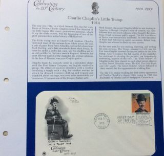 Charlie Chaplin Little Tramp 1914 Usps Stamp 1998 Celebrate 20th Century 1stday