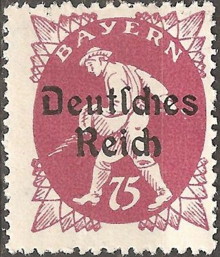 Mh 1920 German Empire 75 Pfg.  Stamp Bayern Bavaria Deutsches Reich Overprint