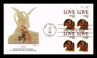Us Cover Love Puppy Dog Fdc Plate Block Valentines Day Fleetwood Cachet