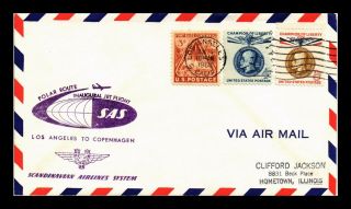 Dr Jim Stamps Us Los Angeles First Flight Air Mail Cover Copenhagen Backstamp
