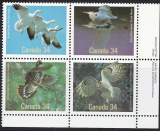 Canada 1986 S 1098a,  Birds Of Canada : Lr Plate Block With S 1095 - 1098 Mnh