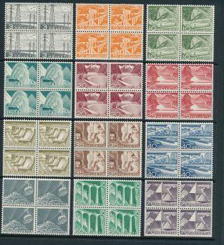 Switzerland 328 - 39 1949 Pictorial Definitive Set Blocks Of 4 Nh