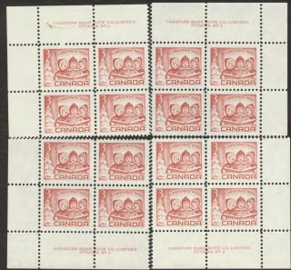 Stamps Canada 476,  3¢,  1967,  Plate 2,  4 Plate Blocks Of 4 Mnh Stamps.