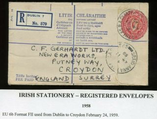 Ireland - 1958 - Postal Stationery - 1/ - Registered Envelope - Fai Eu6b