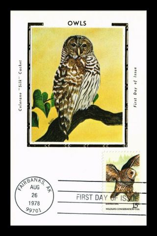 Dr Jim Stamps Us Conservation Barred Owl Colorano Silk Fdc Maximum Card