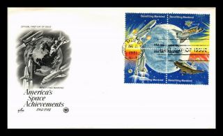 Dr Jim Stamps Us Benefiting Mankind Space Achievements Fdc Monarch Cover Block