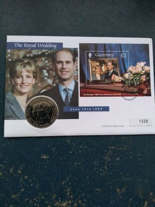 The Royal Wedding Sophie And Edward Guernsey 5.  00 Coin With First Day Cover