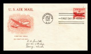 Dr Jim Stamps Us Air Mail 6c First Day Cachet Cover Scott C39