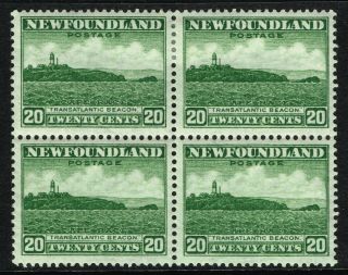 Sg 218 Newfoundland 1932 - 20c Green Block Of Four - Mounted