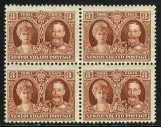 Sg 181 Newfoundland 1929 - 3c Red - Brown Block Of Four - Mounted