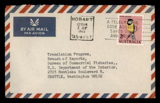 Dr Who 1965 Australia Hobart Slogan Cancel Airmail To Usa E40208