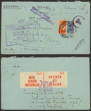 South Africa Wwii 1943 - Pow Cover Cape Town To Germany - Censor 37176/3