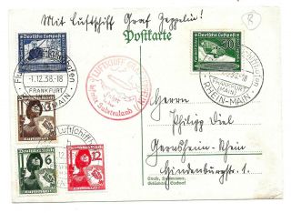 Zeppelin Germany Flight Postcard 12/01/1938 & Rare