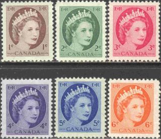 1954 Canada 337 - 342 Nh Set Of 6 Queen Elizabeth Ii Wilding Definitives