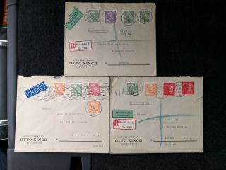 Sweden Stamps 1948 - 1949 A Group Of 3 Register Airmail To Uk