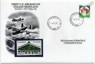 Wwii 1942 First Us Air Raids On Italy/aircraft Stamp Cover (naples/danbury)