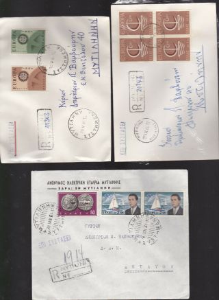Greece.  1961 - 66 - 67 Europa,  King Konstantine,  3 Reg.  Mailed Covers,  Lesvos.  Metelin