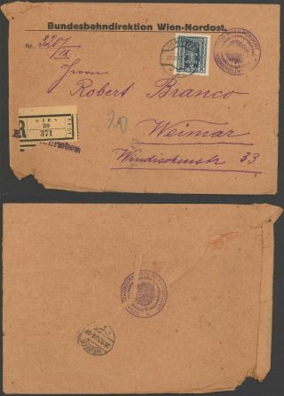 Austria 1923 - Registered Cover Vienna To Weimar Germany 30221/88