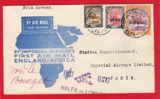Sudan 1931 Imperial Airways First Flight Cover Wadi - Halfa To Paris B/s Scarce