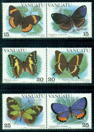 Vanuatu 346 - 48 Sg355a,  357a,  359a Mnh 1983 Butterflies Set Of 3 Pairs Cat$8